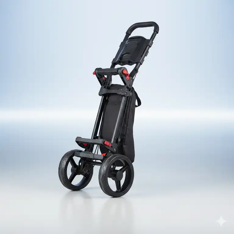 golf trolley klein leicht zusammengeklappt für den einfachen Transport im Kofferraum.