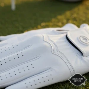 Detailansicht der feinen Cabretta-Leder-Textur, die hervorragenden Grip für golf handschuhe damen leder bietet.