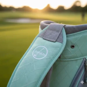 Nahaufnahme der ergonomischen Schulterpolsterung einer leichte Golftasche Damen, die den Tragekomfort betont.