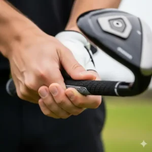 Ein Golfer schwingt seinen neuen Hybrid-Schläger auf dem Golfplatz, um den Ball mit optimaler Flugbahn und Weite zu schlagen.