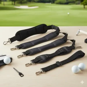 Verschiedene Arten von Golf tasche trageriemen als ersatz, inklusive gepolsterter Einzelgurte und doppelter Tragesysteme, zur Auswahl für Golfer.