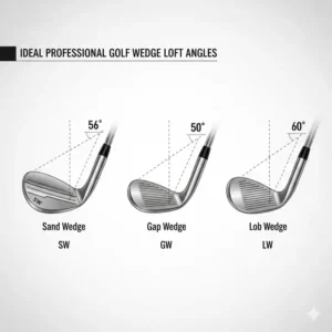 Ein Diagramm, das die idealen Loft-Winkel für ein Golf Wedge Set für Profis veranschaulicht, einschließlich Sand-, Gap- und Lob-Wedges.
