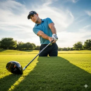 Die erste Phase des Rückschwungs eines Golfspielers mit dem Driver.