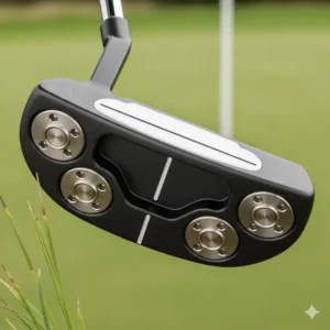 Eine detaillierte Ansicht der Gewichtsverteilung am Putter-Kopf, die die Balance für gleichmäßige Schwünge zeigt.