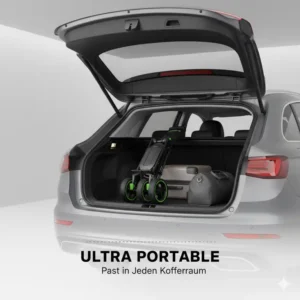 Der faltbarer golf trolley leicht passt mühelos in einen Kofferraum und demonstriert seine Tragbarkeit.