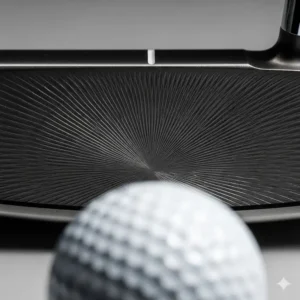 Nahaufnahme der Putter-Schlagfläche und ihrer Textur, die für optimales Ball-Rollverhalten und präzisen Kontakt sorgt.