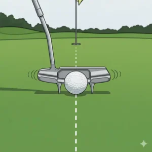 Nahaufnahme eines Golfballs, der durch ein Putting-Tor-Trainingsgerät geht, ein effektives Golf Putting Training Aid.