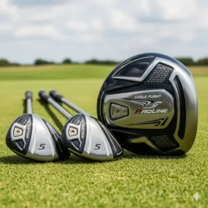  Driver und Fairway-Hölzer aus einem erschwinglichen Golf-Schläger-Set.