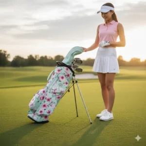 Eine stilvolle leichte Golftasche Damen mit einem modernen Blumenmuster, die modebewusste Golferinnen anspricht.