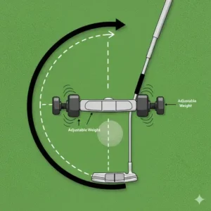 Ein Golf Putting Training Aid mit verstellbaren Gewichten am Putterkopf für das Schlaggefühl.