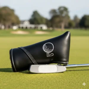 Eine stilvolle Schlägerhaube schützt einen Präzisions-Golf-Putter, was auf die Notwendigkeit hinweist, die Ausrüstung zu pflegen.
