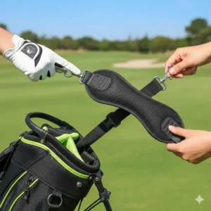 Detaillierte Ansicht der Merkmale eines hochwertigen Golf tasche trageriemen ersatz, einschließlich Polsterung und langlebiger Schnallen.