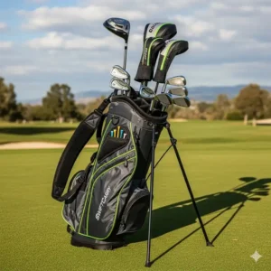  Ein Golf-Schläger-Set mit einem leichten Stand-Bag, das man einfach über den Platz tragen kann.