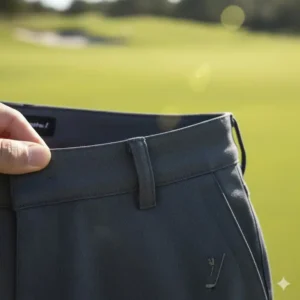 Nahaufnahme des flexiblen Materials einer bequeme golf hose herren, das volle Bewegungsfreiheit gewährleistet.