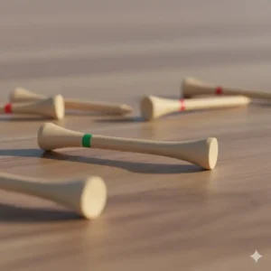 Detailansicht der hochwertigen golf tees holz aus der packung mit glatter Oberfläche.