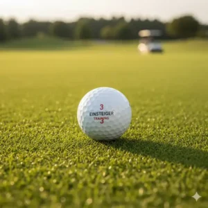 Nahaufnahme eines weißen Golfballs aus dem Anfänger-Set.