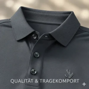 Nahaufnahme des Kragens und des Funktionsstoffs eines hochwertigen Golf Polo Shirt Herren Amazon.