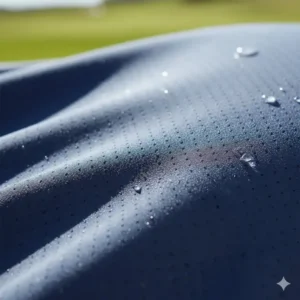 Detail des atmungsaktiven Stoffes einer bequeme golf hose herren für angenehme Kühlung auf dem Golfplatz.