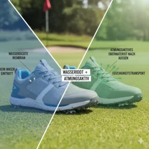 Ein Paar atmungsaktive Golf Schuhe Herren, die sowohl atmungsaktiv als auch wasserdicht sind.