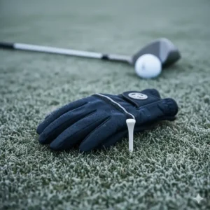winter golf handschuhe herren liegen auf dem frostigen green, bereit für die kalte Runde.