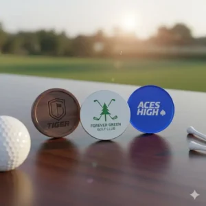 Exklusiver golf ball marker personalisiert mit Firmen- oder Vereinslogo für Turniere.