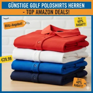 Stapel mit verschiedenen günstigen Golf Polo Shirt Herren Amazon in verschiedenen Farben als Sonderangebot.