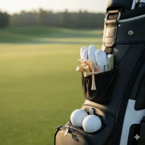 Die golf tees holz aus der packung sind ordentlich im Golfbag verstaut.