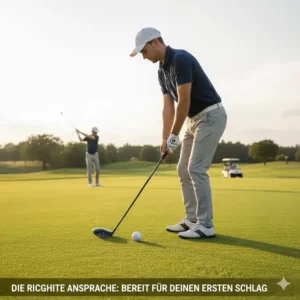 Anfänger-Golfer positioniert sich für den Schlag auf einen Golfball.
