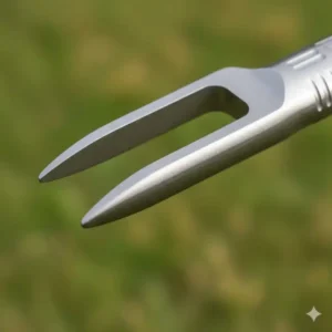 Detailaufnahme einer golf pitchgabel metall aus Edelstahl, die Langlebigkeit und Qualität hervorhebt.