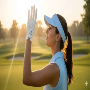 Weiße UV-Schutz Golf Handschuhe gegen die Sonne: Reduziert Hitze und schützt die Haut effektiv.