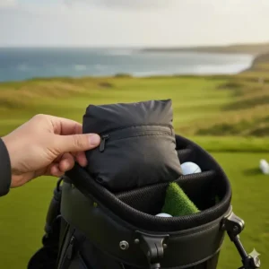 Zusammengefaltete, leicht verstaubare winddichte golf jacke kaufen für das Golfbag.