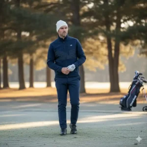 Marineblaue Variante der eleganten winter golf jacke herren für einen stilvollen Auftritt.