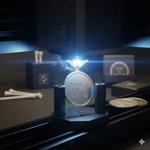 Detailansicht des Laser-Gravurprozesses für einen dauerhaft beschrifteten golf ball marker personalisiert.