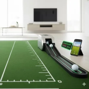 Detailansicht der automatischen Ballrückgabe der elektrische golf putting matte für effizientes Training.