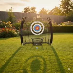 golf chipping netz garten aufgebaut und einsatzbereit.