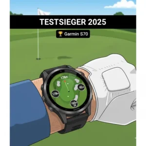Testsieger Golf GPS Uhr Test 2025: Nahaufnahme der Garmin Approach S70 am Handgelenk eines Golfers