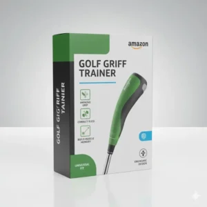 Nahaufnahme der Produktverpackung des Golf-Griff-Trainer, der auf Amazon erhältlich ist.