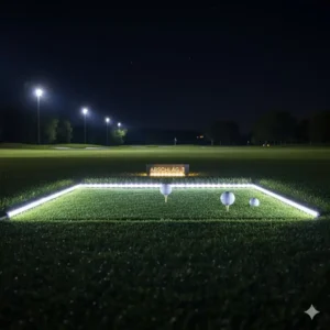 Detailaufnahme der golf nachtspiel beleuchtung led am Abschlag (Tee Box) zur Verbesserung der Spielbedingungen.