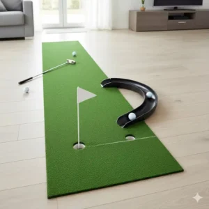 Golf Putting Matte Indoor mit automatischem Ballrückführungssystem für ununterbrochenes Üben.