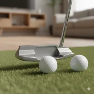 Nahaufnahme der gewichteten Schlagfläche des mini golf putter indoor für präzises Putten auf Teppich.