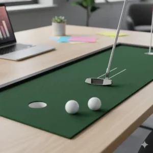 Detailansicht der Puttingmatte eines mini golf set büro kaufen, ideal für den Schreibtisch oder den Boden.