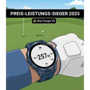 Preis-Leistungs-Sieger Golf GPS Uhr Test 2025: Die Shot Scope V5 zeigt die Distanz zur Fahne auf dem Display an.
