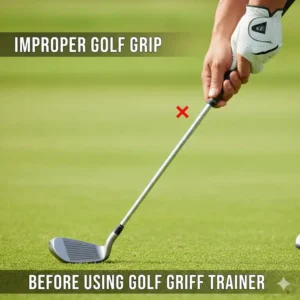 Darstellung der falschen Griffposition beim Golf ohne den speziellen Golf-Griff-Trainer.