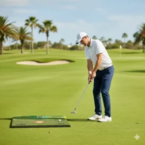 Golf-Chipping-Matte Indoor Outdoor auf dem Rasen für realistische Schläge im Freien.