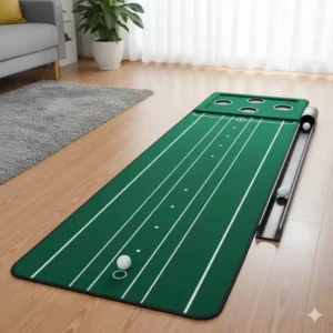 Golf Putting Matte mit Linien und automatischem Ballrücklauf für effizientes Training.