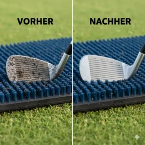 Ergebnis der Nutzung der golf schläger reinigungsmatte: Deutlicher Vorher-Nachher-Effekt des Schlägerkopfes.