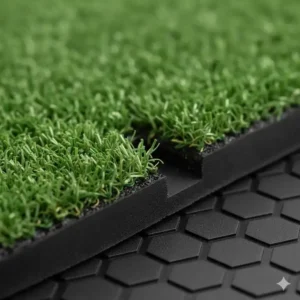 Nahaufnahme des robusten, rutschfesten Materials der Golf-Chipping-Matte Indoor Outdoor.