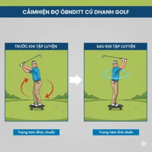 Diagramm zur Schwerpunktverlagerung und wie der Golf Balance Trainer Tool die Stabilität unterstützt.