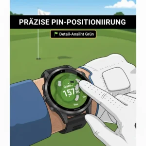 Detaillierte Green-Ansicht einer Golf GPS Uhr Test 2025 zur präzisen Pin-Positionierung.