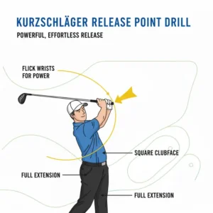 Illustration, die den idealen Release-Punkt im Abschwung bei der Verwendung des kurzschläger swing trainer golf demonstriert.